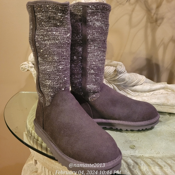 Ugg Camaya Metalic Suede Sequin Knit Boot Designer Shearling Winter Boot #712 - Picture 11 of 17